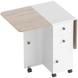 HOMCOM Masă Rabatabilă pentru Maxim 6 Persoane cu 2 Sertare, Dulap și Raft Posterior, 120x60x76.5 cm, Alb | Aosom Romania