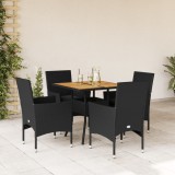 VidaXL Set mobilier grădină perne 5 piese negru poliratan/lemn acacia 3278712