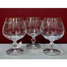 Trei pahare din cristal Bohemia pentru cognac, Secol XX