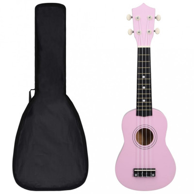 Set de ukulele soprano, pentru copii, cu husă, roz, 21&amp;quot; foto