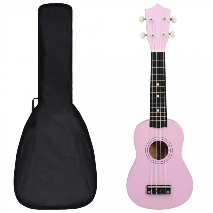 Set de ukulele soprano, pentru copii, cu husă, roz, 21&quot;