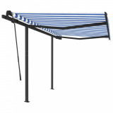 Cumpara ieftin Copertina retractabila automat cu stalpi, albastru&amp;alb, 3x2,5 m