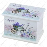 Cutie de bijuterii muzicala din lemn cu capac oglinda 13&times;9 CM &ndash; Lavender/Roaba decor