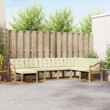 Set canapele exterior vidaXL, lemn acacia, 8 piese, Alb Crem, perne confortabile, design modern, terasa gradina