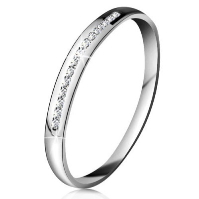 Inel din aur alb 14K - linie strălucitoare din mici diamante transparente - Marime inel: 56 foto