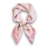 Esarfa satin roz pastel cu imprimeu floral delicat