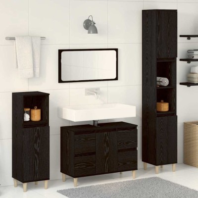 vidaXL Set de mobilier pentru baie cu ușă 3 pcs Negru 30 x 30 x 180 cm 3333090 foto
