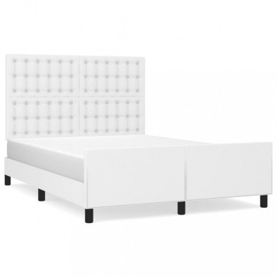 Cadru de pat cu tăblie, alb, 140x190 cm, piele ecologică foto