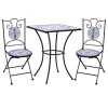 Set Bistro Mozaic 3 Piese Albastru &amp; Alb, Placa Ceramica, Fier Vopsit, Gradina, Terasa, Balcon