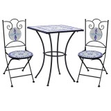 Set de bistro mozaic, 3 piese, albastru &amp; alb, placa ceramica GartenMobel Dekor, vidaXL