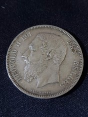 Belgia 1868 - 5 franci - moneda de argint foto
