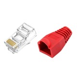Cumpara ieftin Set 50 x mufa + manson de protectie, RJ45, CAT5 CAT6, 8 pini 8P8C, rosu