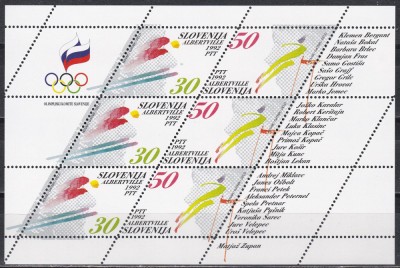 Slovenia 1992 - Jocurile Olimpice de iarnă - Albertville, Bloc 3 serii, MNH foto