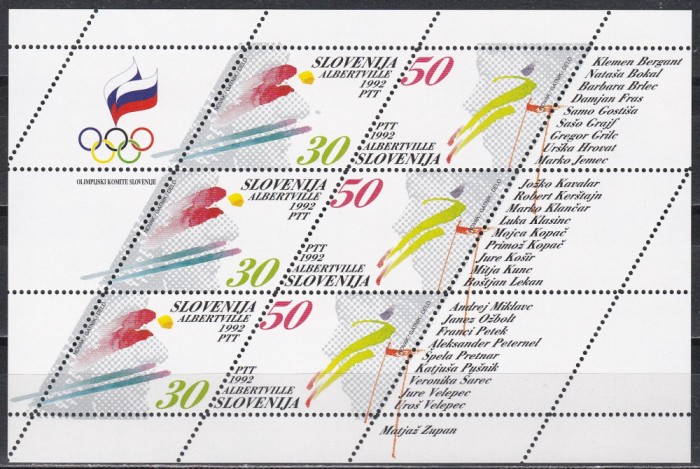 Slovenia 1992 - Jocurile Olimpice de iarnă - Albertville, Bloc 3 serii, MNH