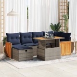 VidaXL Set canapele grădină perne 7 piese gri, poliratan/lemn acacia 3328160