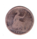 Moneda Marea Britanie 1 penny 1863, uzata, curata