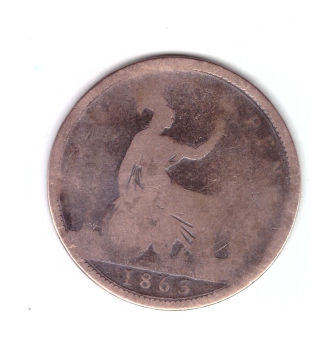 Moneda Marea Britanie 1 penny 1863, uzata, curata