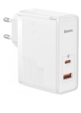 INCARCATOR retea Baseus GaN5 Pro, Quick Charge 100W, 1 x USB, 1 x USB Type-C, include cablu USB Type-C la USB Type-C 100W 1m, alb &quot;CCGP090202&quot; (timbru