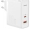 INCARCATOR retea Baseus GaN5 Pro, Quick Charge 100W, 1 x USB, 1 x USB Type-C, include cablu USB Type-C la USB Type-C 100W 1m, alb &quot;CCGP090202&quot; (timbru