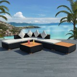 Set mobilier de grădină 16 piese, poliratan, blat WPC, negru, vidaXL