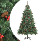 VidaXL Pom Crăciun artificial cu balamale, conuri, fructe roșii 210 cm
