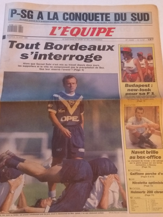 Ziar sport din Franta - &quot;L`EQUIPE&quot; (10.08.1990)