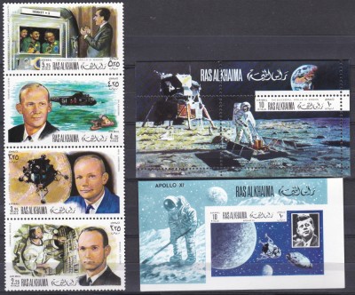 DB1 Cosmos Appolo 11 Ras al Khaima 4 v. + 2 SS MNH foto