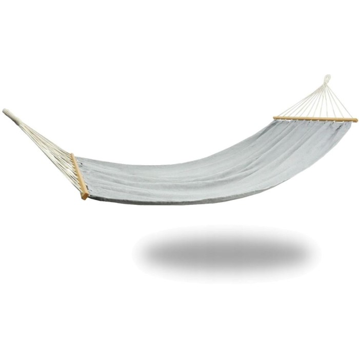Hamac Single pentru 1 Persoana cu Bara Stabilizatoare din Lemn, Bumbac Premium, Capacitate 150kg, Dimensiuni 200x100cm, Gri
