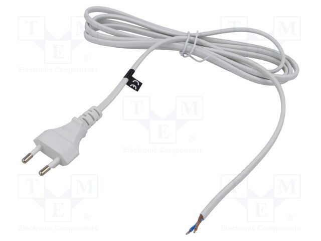 Cablu CEE 7/16 (C) 2x0,75mm&sup2; PVC alb 2m 2,5A - POS