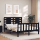 Cadru de pat cu tablie, negru, 140x190 cm, lemn masiv GartenMobel Dekor, vidaXL