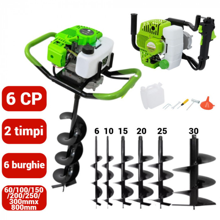 Motoburghiu foreza pamant gheata 6CP + 6 burghie (CMP0590+60 100 150 200 250 300)