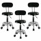 SET - 3x Scaun salon cu spatar si roti, Taburet rotativ, Piele ecologica, Negru