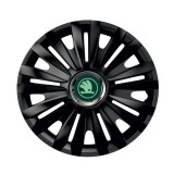 Cumpara ieftin Set 4 Capace Roti pentru Skoda Nou Verde, model Royal Black Cu Inel Cromat, R16, SKODA