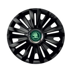 Set 4 Capace Roti pentru Skoda Nou Verde, model Royal Black Cu Inel Cromat, R16, SKODA