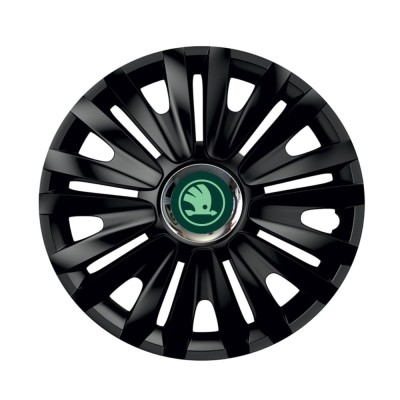 Set 4 Capace Roti pentru Skoda Nou Verde, model Royal Black Cu Inel Cromat, R16, SKODA foto