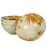 Set 4 boluri, 600 ml, Hawaii, Crem deschis cu frunze portocalii