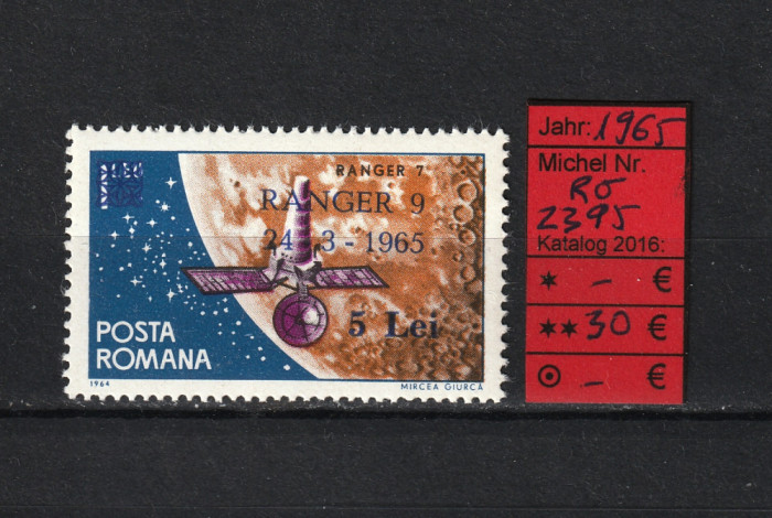 Timbre Rom&acirc;nia, 1965 | Sonda Ranger 9 - Supratipar - Cosmos | MNH | aph