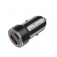 Incarcator Auto Prestico K2A, 20W, 3A, 1 x USB-A - 1 x USB-C, Negru