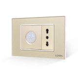 Cumpara ieftin Senzor de miscare 2M cu priza ingusta Luxion 3M, rama sticla aurie, standard italian