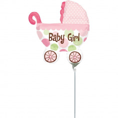 Balon mini figurina carucior Baby Girl 23cm, umflat + bat si rozeta, Amscan 1807202 foto