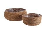 Cumpara ieftin Set 2 ghivece flori fibre naturale maro 22 x 10 cm, 26 x 12 cm