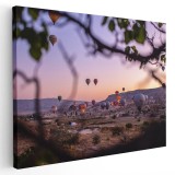 Tablou peisaj baloane cu aer cald la apus Tablou canvas pe panza CU RAMA 60x90 cm