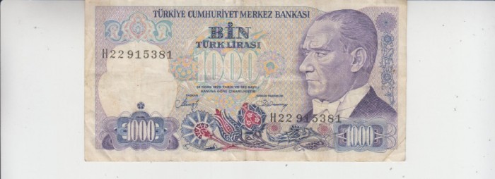 B11 9 - Bancnota foarte veche - Turcia - 1 000 lire