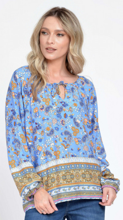 Bluza IE Dama cu Maneca lunga, Multicolor cu Imprimeu Combinat - L