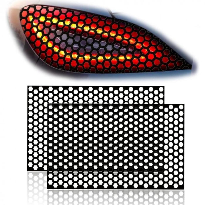 Set 2 folii autoadezive pentru stopuri auto, model honeycomb, negru mat, 2 x 48x30 cm, oracal