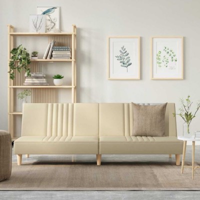 vidaXL Canapea extensibilă, crem, material textil foto