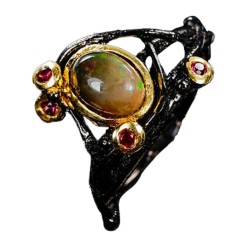 Inel bijuterie din argint 925 opal negru si rodolit