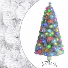 Brad Crăciun artificial cu LED, alb, 120 cm, fibră optică