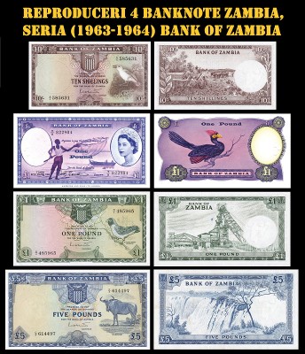reproducere lot de 4 bancnote pounds seria (1963-1964) Bank of Zambia foto