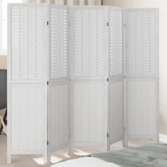 vidaXL Paravan cameră 5 panouri, alb, lemn masiv paulownia 358725